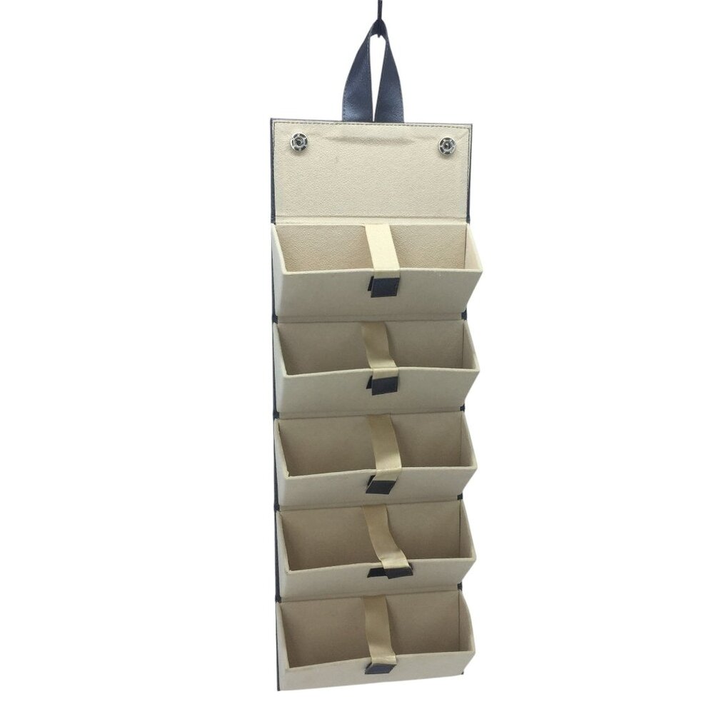Hanging Jewelry & Accessory Organizer Box Roll Up Storage 5 Compartments